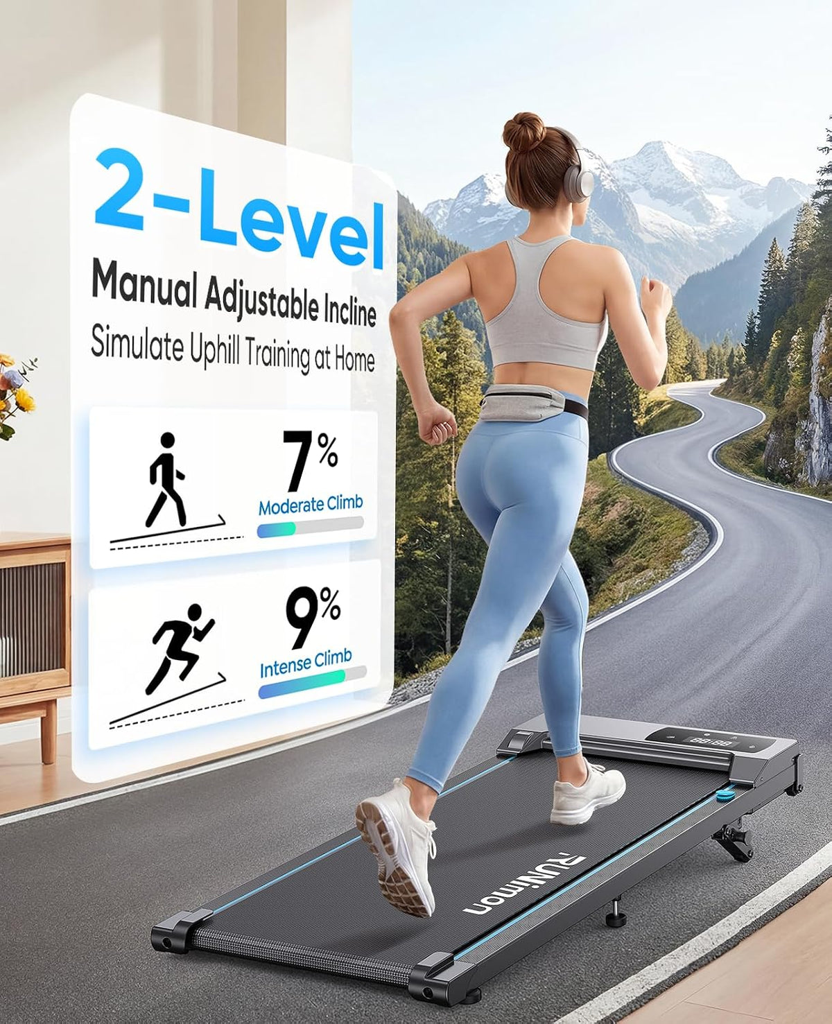RUNIMON RM02 Under-Desk Walking Treadmill – Black / Light Blue – product detail
