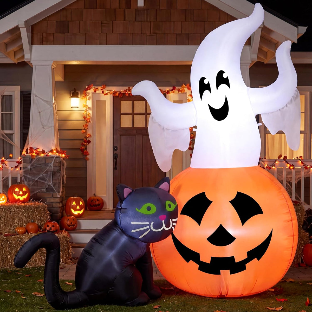 Joiedomi 32733 5-Foot Halloween Ghost & Pumpkin & Black Cat Inflatable – White Orange and Black – product detail