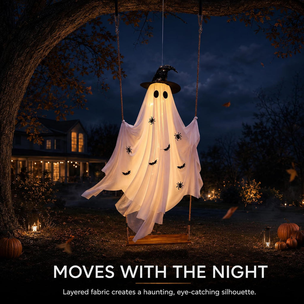 CRILARY Hlwn-ghost-01 5.9-Foot Lighted Halloween Swinging Ghost – white – product detail