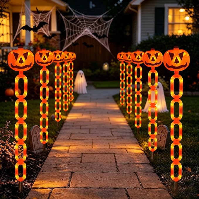 Viewpick VPK-74 6-Pack Solar Pumpkin Chain Stake Lights – Orange