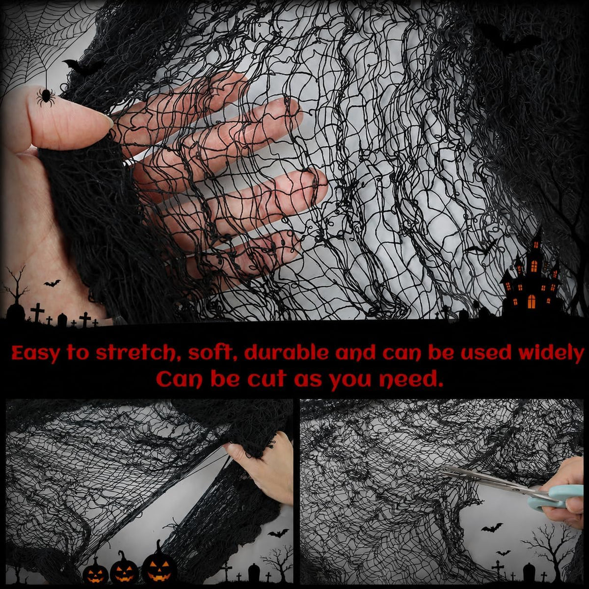 Qtisky 5-Piece Halloween Gauze Decorating Cloth Set – 72 x 30 inches, black – black / 72 x 30 inches – product detail