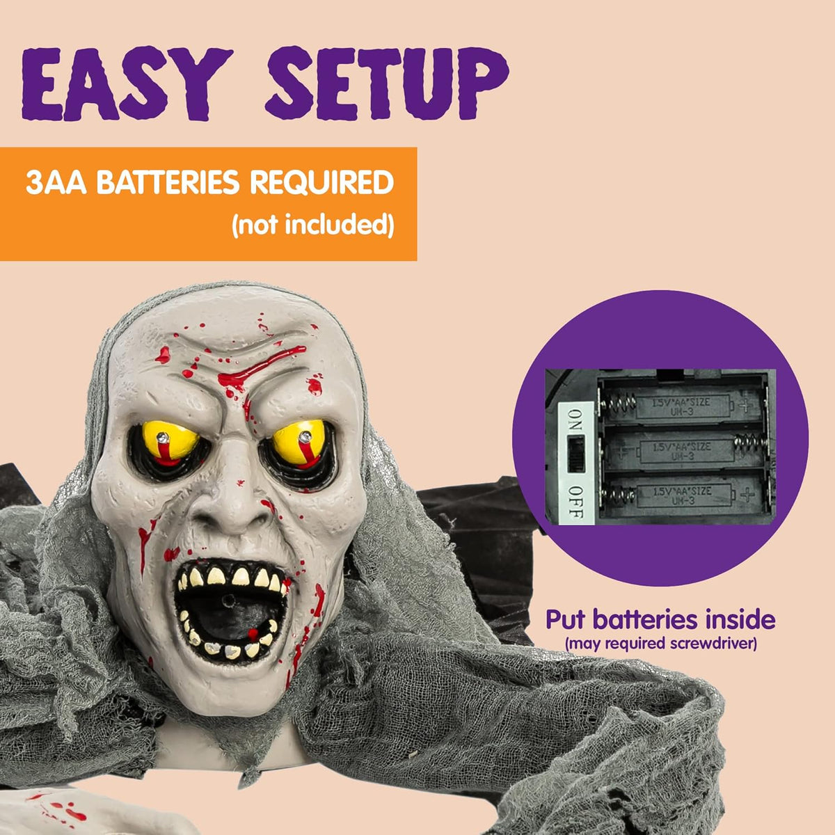 JOYIN 11577 Lighted Halloween Zombie Groundbreaker with Sound – Grey and Black – product detail