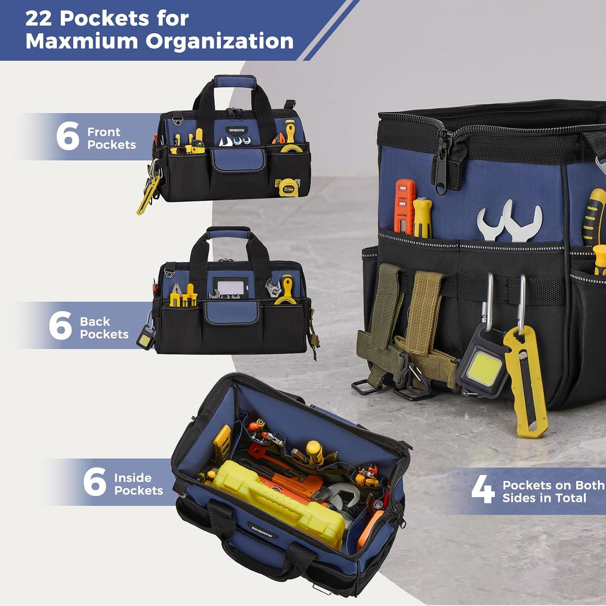 Amento AM-08367425 22-Pocket Oxford Tool Bag – 16 Inch, Blue – Blue / 16 Inch – product detail