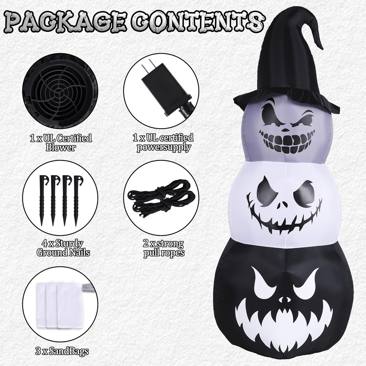GIFTFIND 10091 7.6-Foot Halloween Pumpkin & Ghost Inflatable – Stacked Pumpkins – product detail