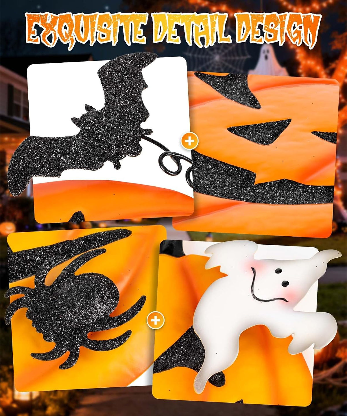 Beterzack 628NGDC 2-Set Stackable Metal Pumpkin Yard Stakes – Halloween yard signs – 2 Pack Stacked Pumpkins / Halloween yard signs – product detail