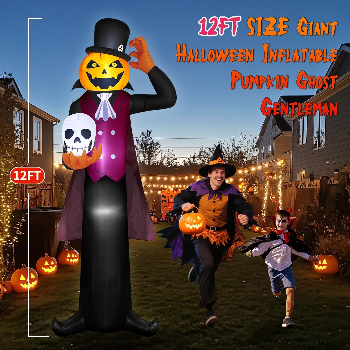zukakii QM-WS-002 12-Foot Halloween Pumpkin & Ghost & Vampire Inflatable – black – product detail