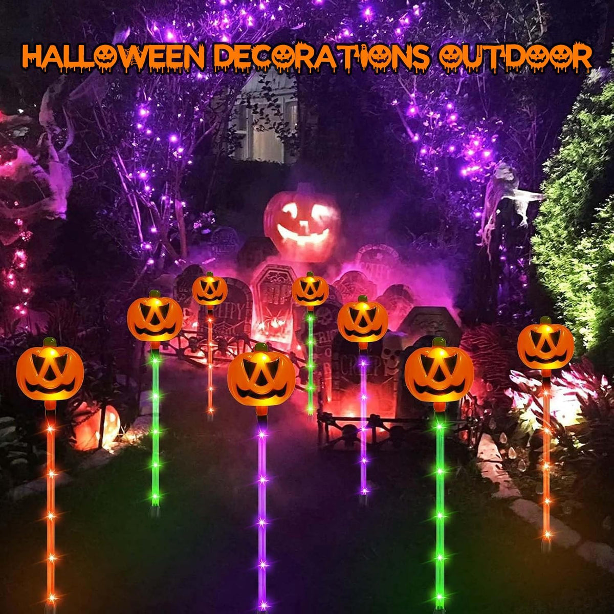 SANJICHA SJC-Pumpkin Solar Halloween Pumpkin Path Lights – 12 Pack, Orange Purple and Green – 12 Pack / Orange Purple and Green – product detail