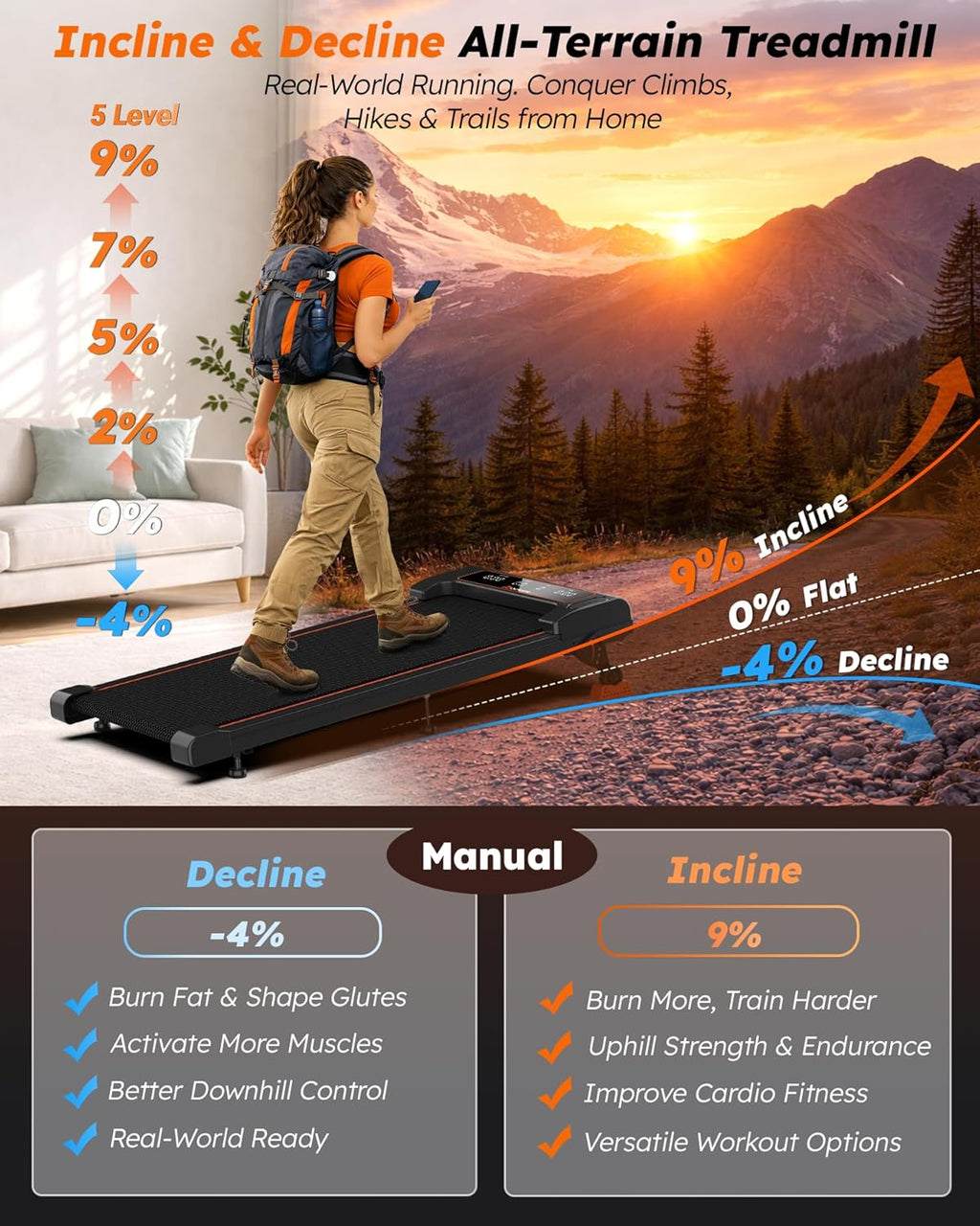 Rockare Under-Desk Walking Treadmill – Black – product detail