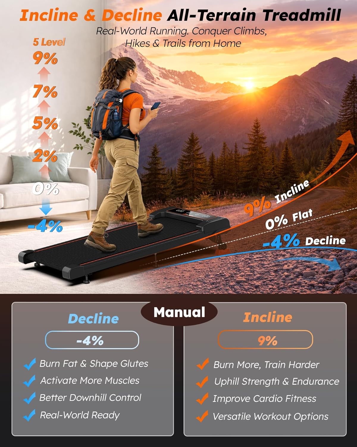 Rockare Under-Desk Walking Treadmill – Black – product detail