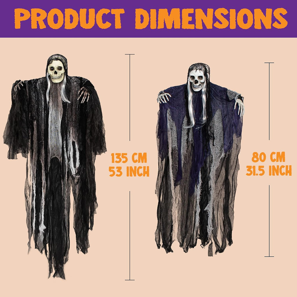 JOYIN 3-Piece Hanging Halloween Grim Reaper Set – 31.5, 53 and 31.5 inches, Grey – 31.5”，53“ and 31.5“ / Grey – product detail