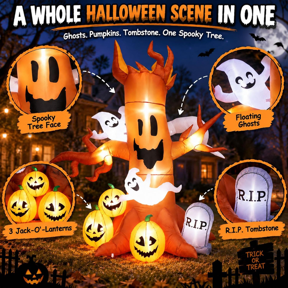 IHGYT HY-QQ26016 8-Foot Halloween Ghost Tree & Pumpkin & Tombstone Inflatable – Ghost Tree – product detail