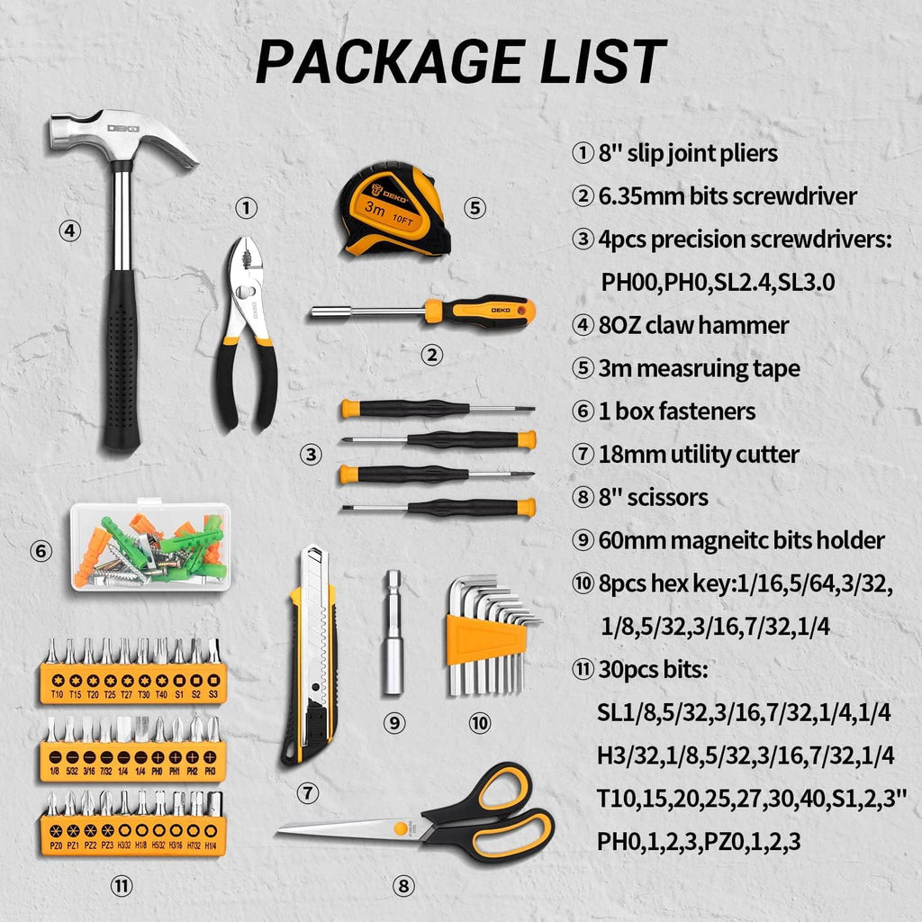 DEKOPRO DKMT50 50-Piece Household Hand Tool Kit – Yellow – product detail