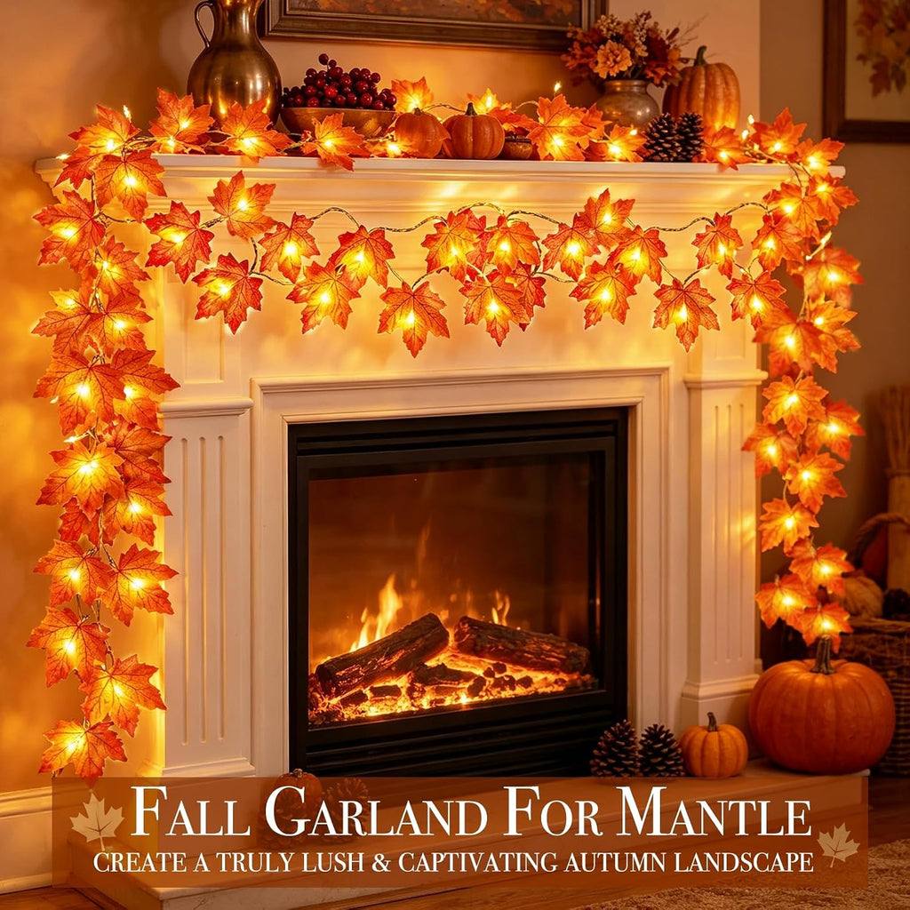 TURNMEON 3-Pack 30-Foot 60-LED Maple Leaf Garland – 30FT-Maple garland, Orange&yellow – 30FT-Maple garland / Orange&yellow – product detail