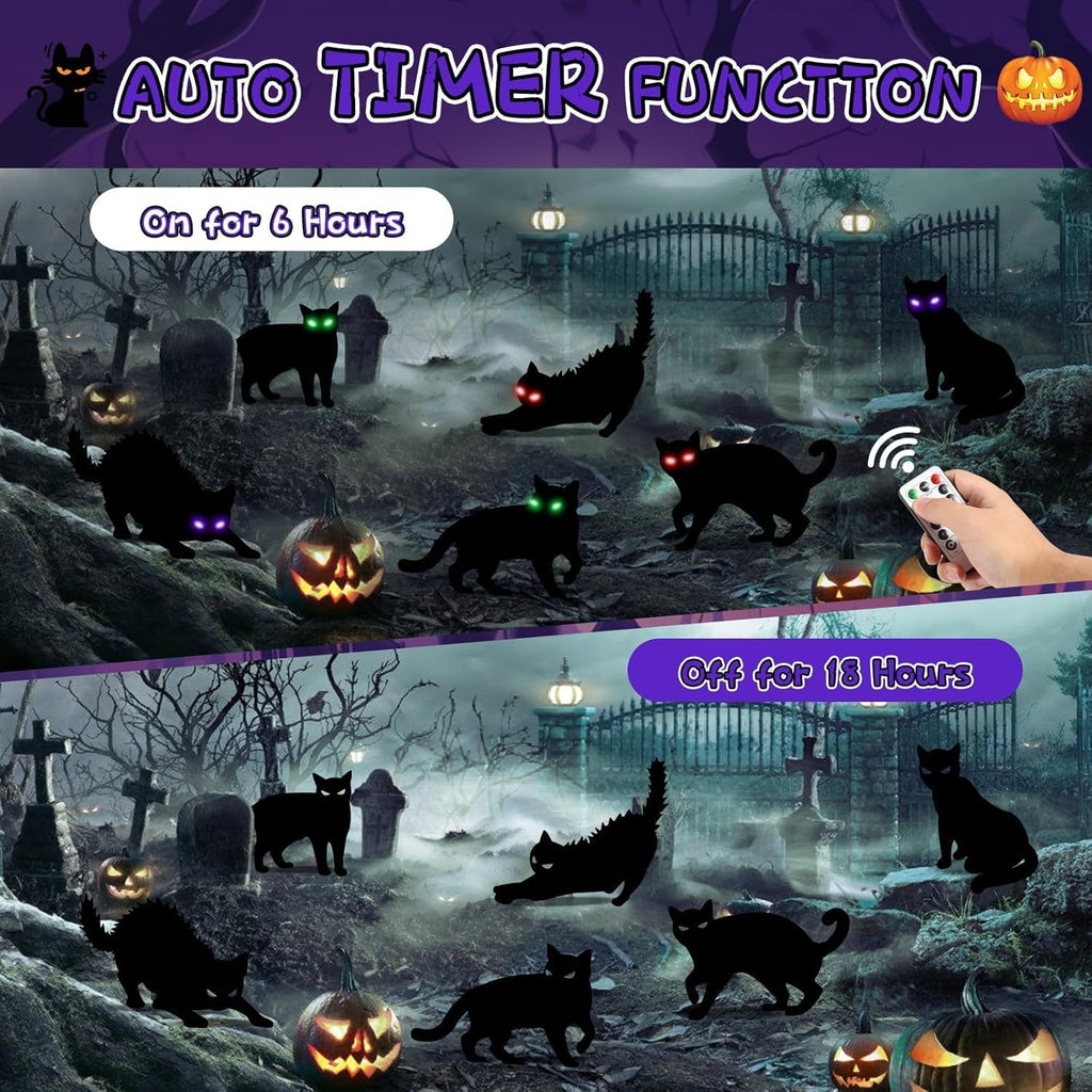 LCHUANG H-HG-RC 6-Piece Lighted Black Cat Halloween Yard Stake Set – Black – product detail