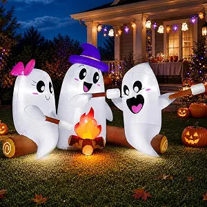 zukakii QM-WS-029 6-Foot Halloween Ghost Campfire Inflatable – White
