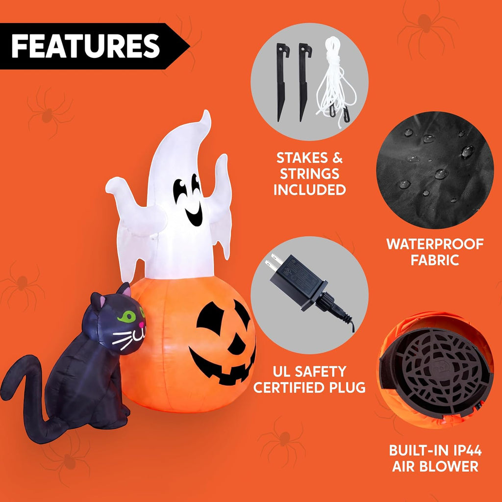 Joiedomi 32733 5-Foot Halloween Ghost & Pumpkin & Black Cat Inflatable – White Orange and Black – product detail