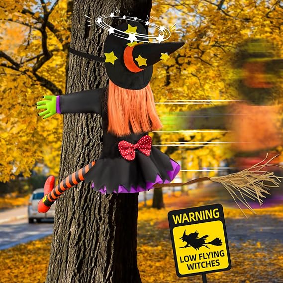 Bswalf 44-Inch Crashing Witch Halloween Tree Decoration – Orange(44 Inch)