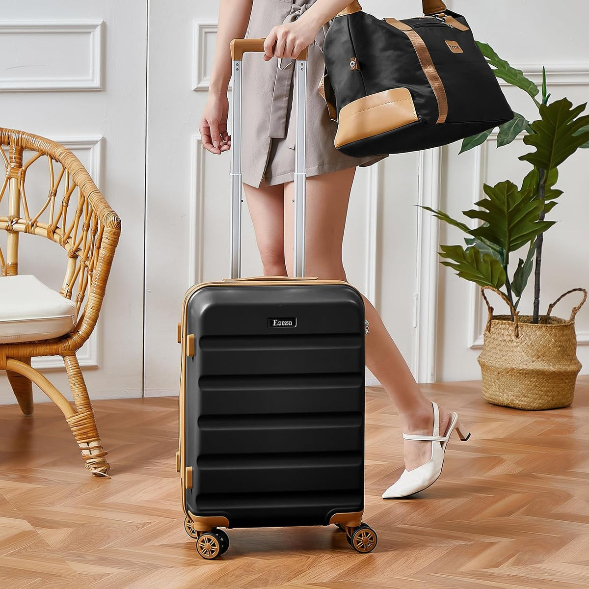 Eeeza 7P-3PCS-Black Hardside Luggage Set – 3PCS, Black – Black / 3PCS – product detail