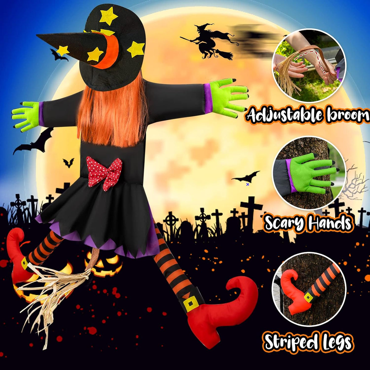 Bswalf 44-Inch Crashing Witch Halloween Tree Decoration – Orange(44 Inch) – product detail