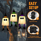 JOYIN 17593 3-Pack 23.6-Inch Lighted Hanging Ghosts with Witch Hats – Warm white light with colorful hat – product detail