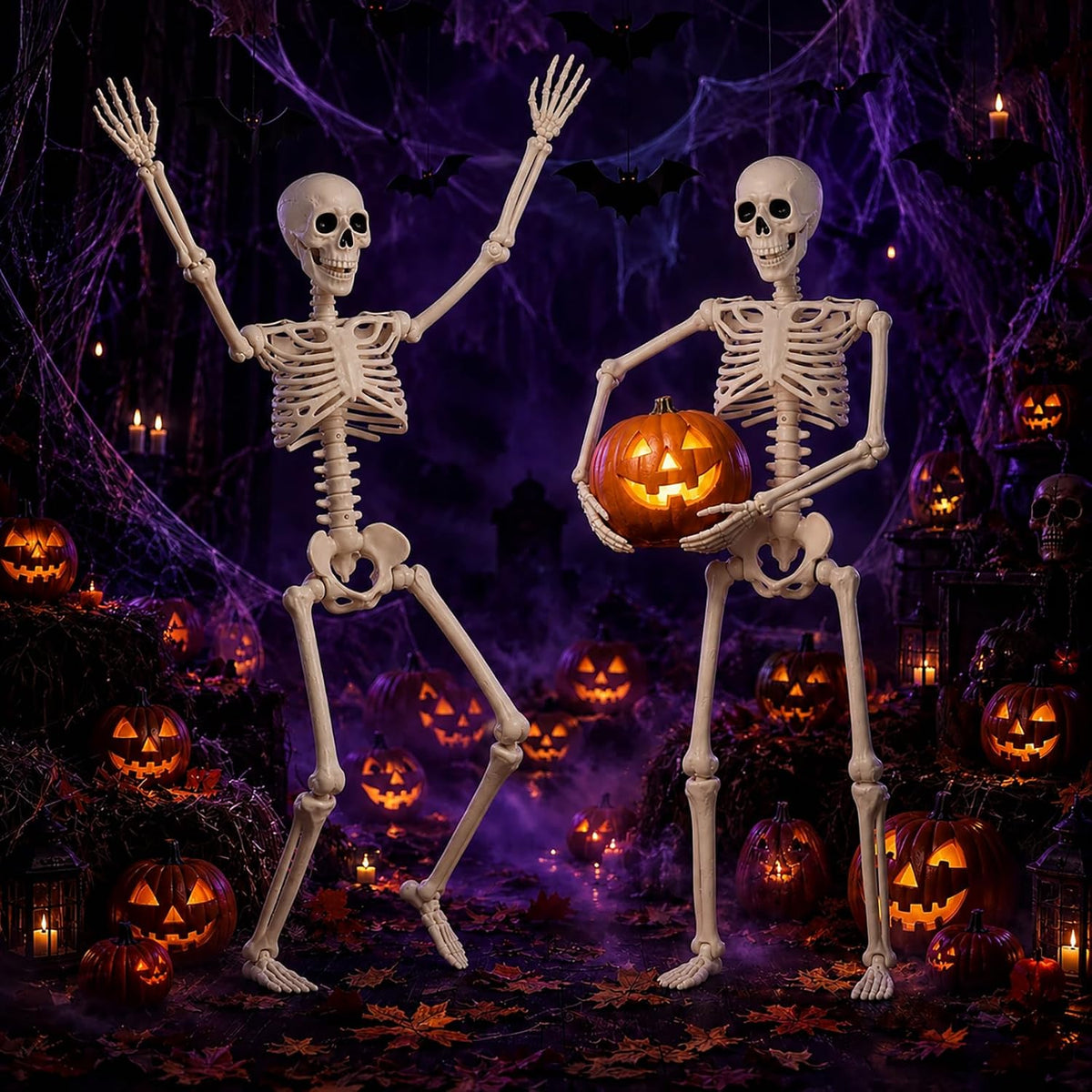 Abakuku GJ Posable Halloween Human Skeleton Set – 2pcs-36inch, White – 2pcs-36inch / White – product detail