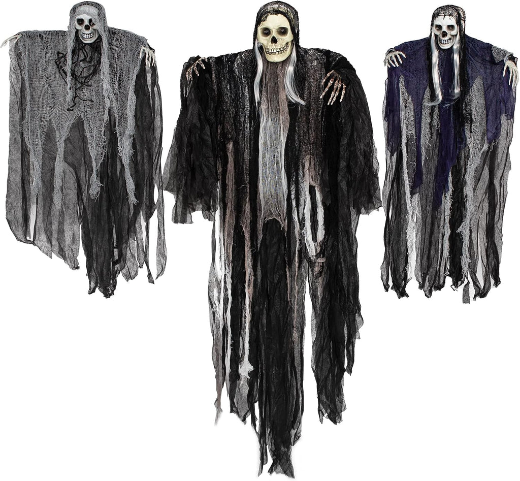 JOYIN 3-Piece Hanging Halloween Grim Reaper Set – 31.5, 53 and 31.5 inches, Grey – 31.5”，53“ and 31.5“ / Grey – product detail