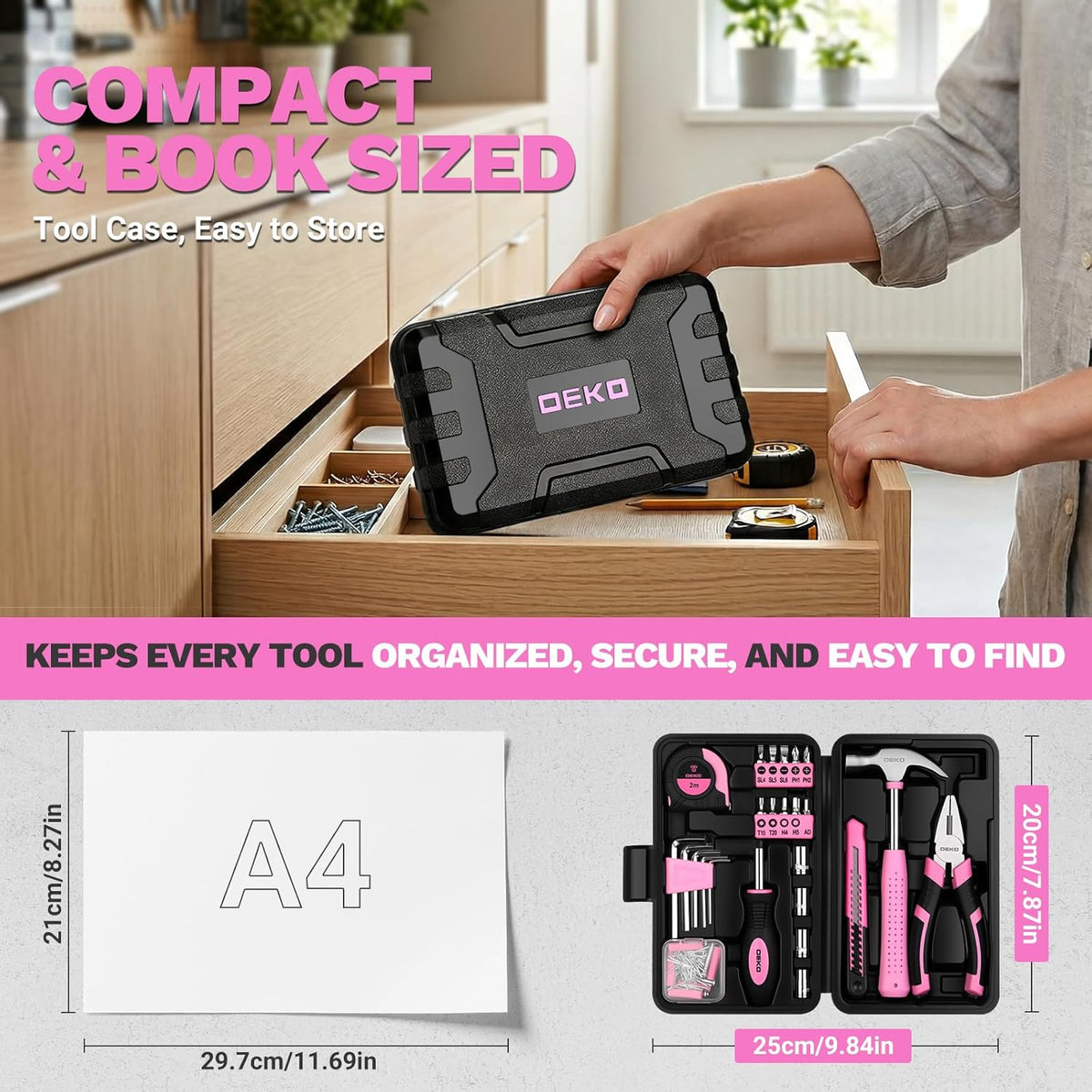 DEKOPRO 94-Piece Household Hand Tool Kit – Pink – product detail