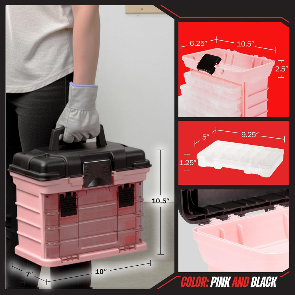 Stalwart 75-STO3183 Portable Parts Organizer with Four Removable Boxes – Pink – product detail