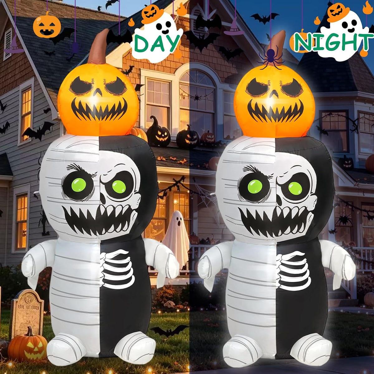 SHDEJTG 5-Foot Halloween Pumpkin & Zombie Inflatable – WHITE – product detail