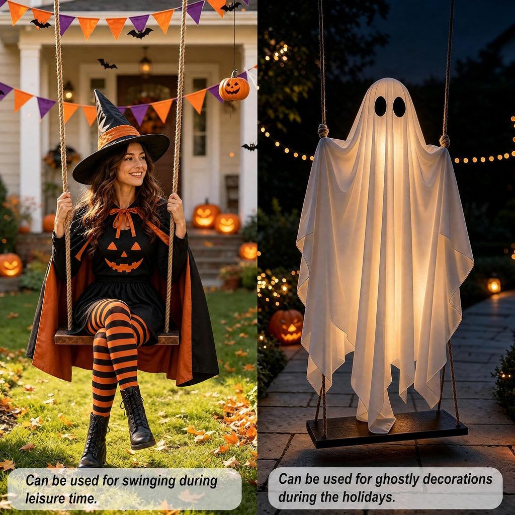 JOROMIT 01 Lighted Hanging Halloween Ghost Swing Decoration – White – product detail