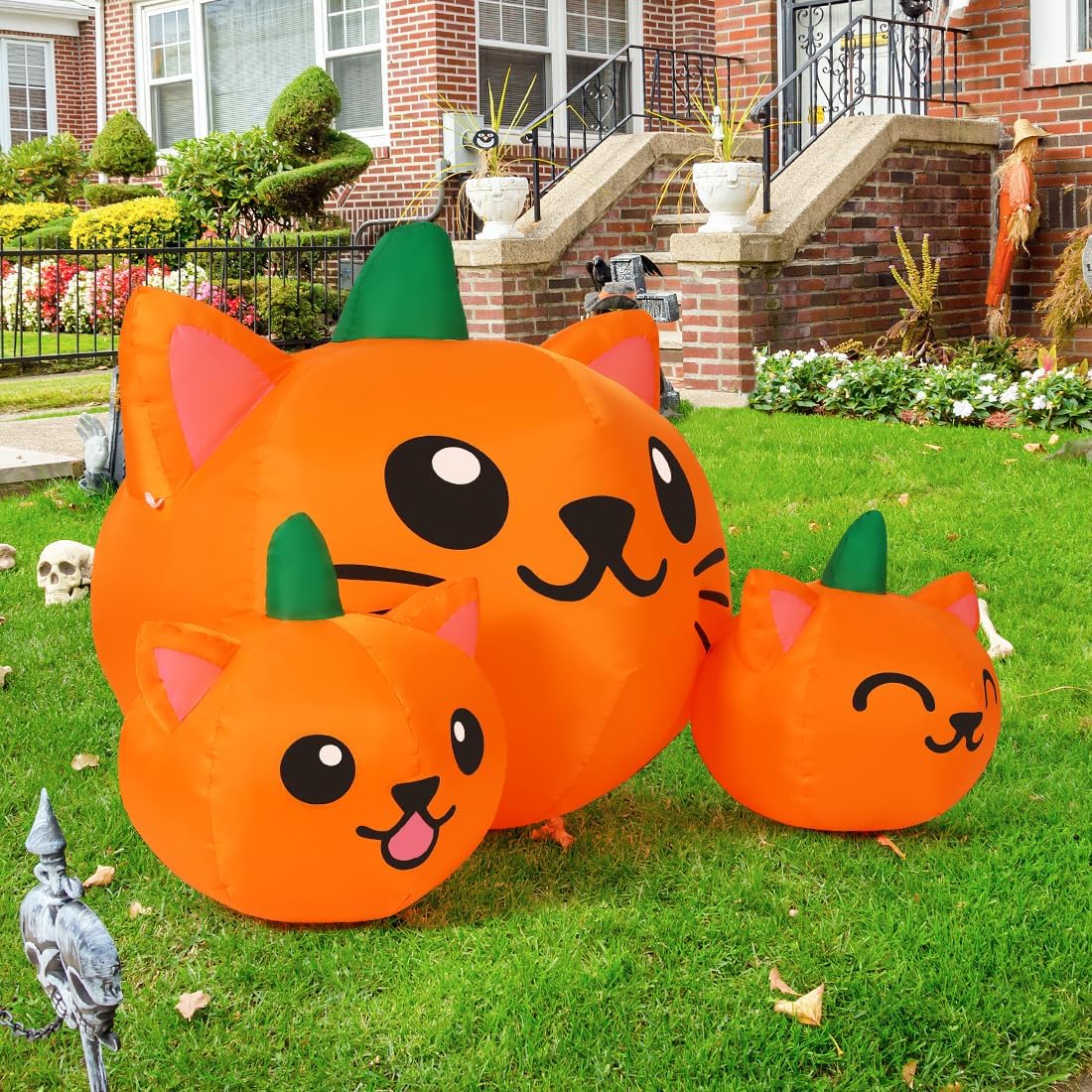 COMIN 69264 5-Foot Halloween Pumpkin & Cat Inflatable – Green, Orange – product detail