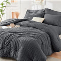 HYMOKEGE Queen Seersucker Bedding Set, 7 Pieces, Dark Grey
