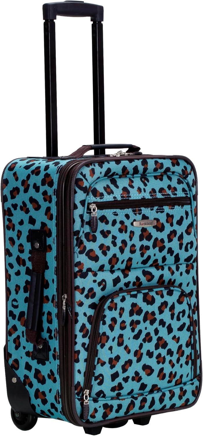 Rockland F102-BLUELEOPARD Softside Luggage Set – 2 Piece (19"/14" Tote), Blue Leopard – Blue Leopard / 2 Piece (19"/14" Tote) – product detail