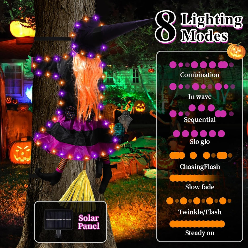 ILLUMINEW 001 Solar-Lighted Halloween Crashing Witch Decoration – Orange Purple – product detail