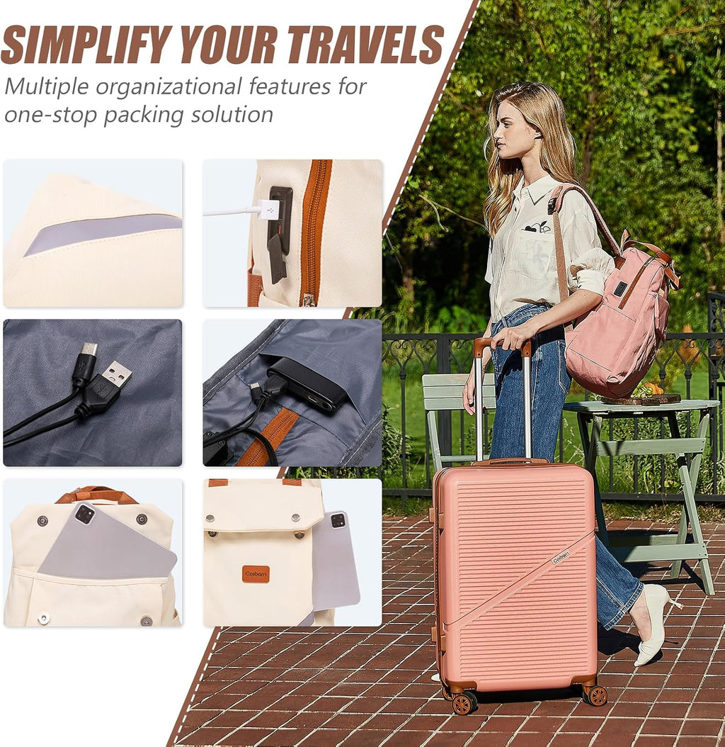 Cosbarn JL-ABS20/24/28SJB-Pink Hardside Luggage Set – 5 Piece Sets (20/24/28/BP/TB), RoseGold – RoseGold / 5 Piece Sets (20/24/28/BP/TB) – product detail