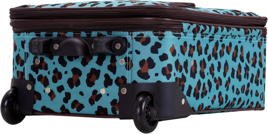Rockland F102-BLUELEOPARD Softside Luggage Set – 2 Piece (19"/14" Tote), Blue Leopard – Blue Leopard / 2 Piece (19"/14" Tote) – product detail