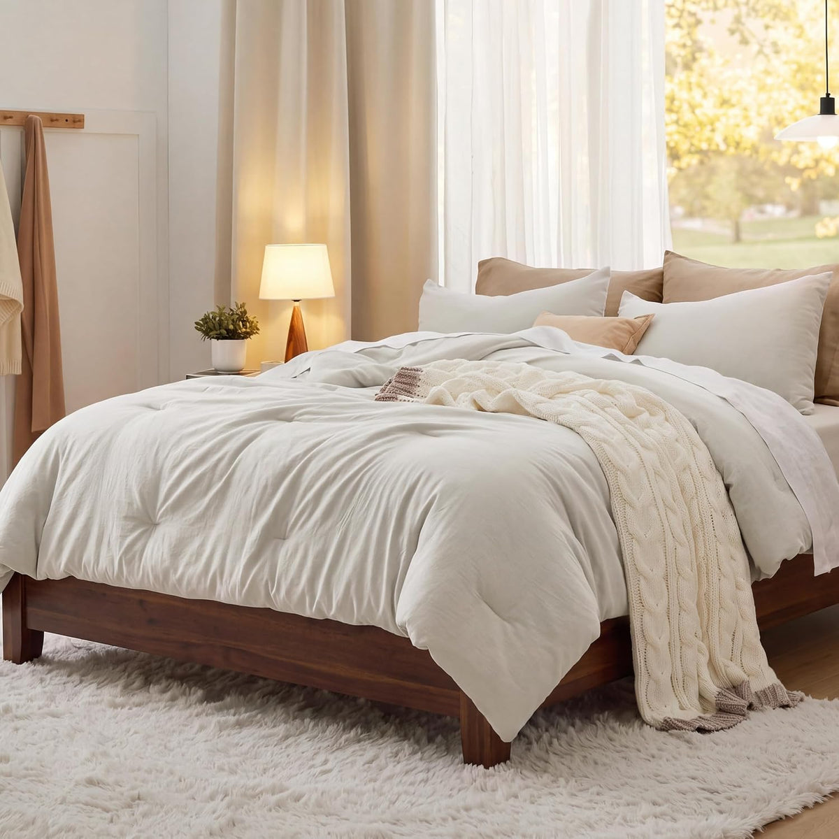 Bedsure Prewashed King Comforter Set, 3 Pieces, Beige
