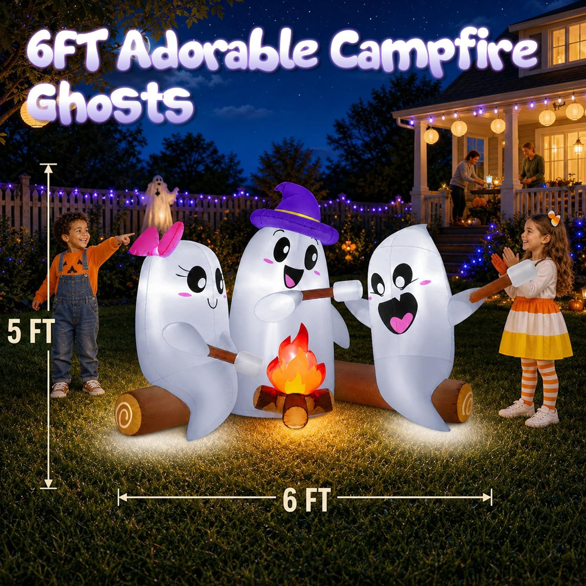 zukakii QM-WS-029 6-Foot Halloween Ghost Campfire Inflatable – White – product detail