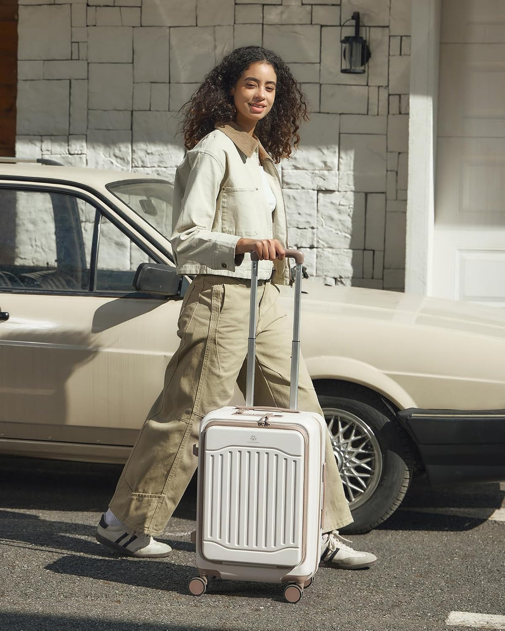 LOVEVOOK Hardside Carry-On Suitcase – 20 Inch-Carry on, White-Khaki – White-Khaki / 20 Inch-Carry on – product detail
