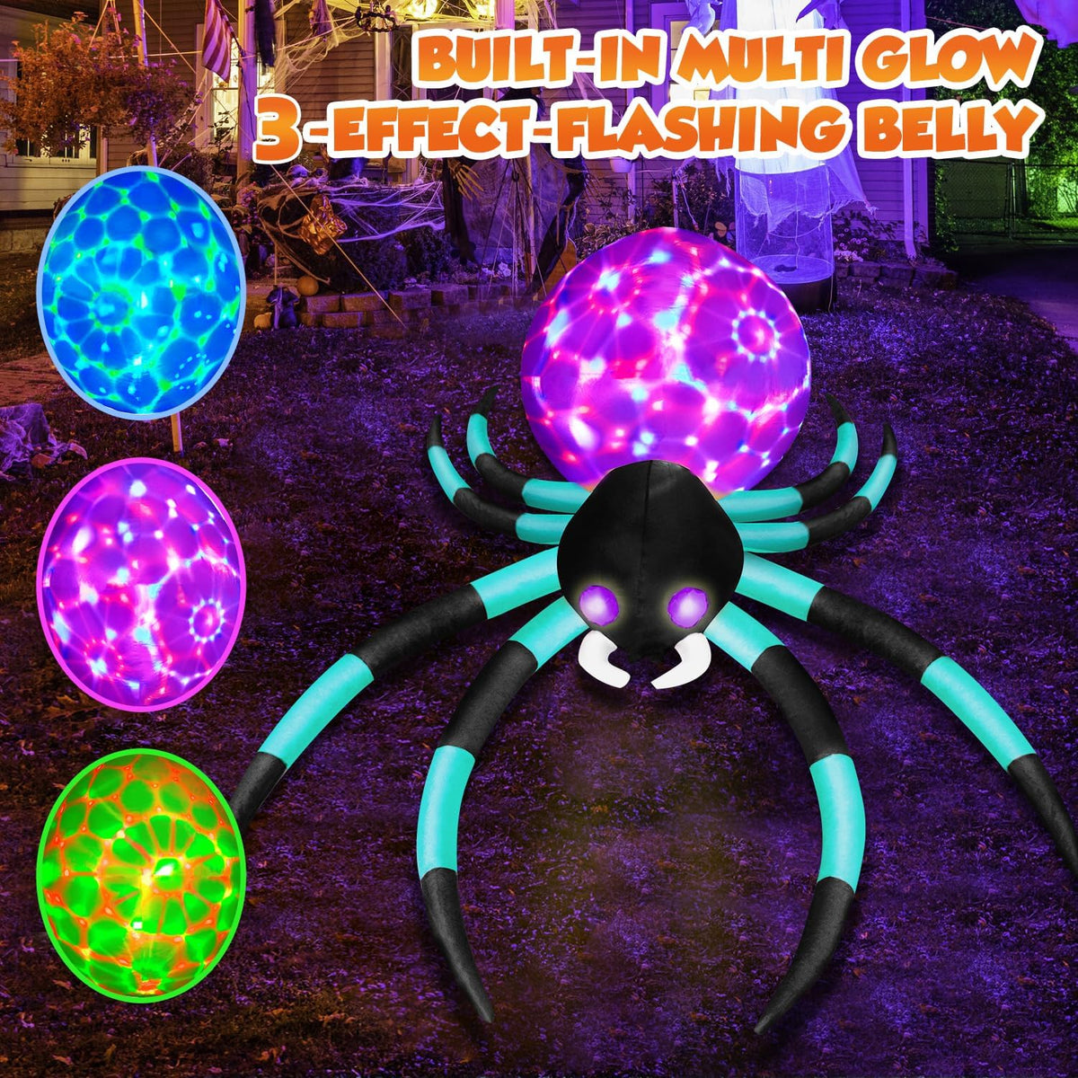 zukakii QM-WS-003 12-Foot Halloween Spider Inflatable – Cyan – product detail