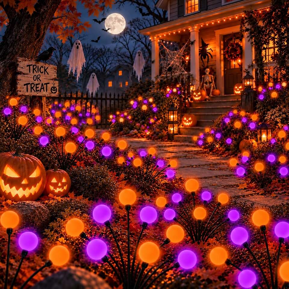 OZS Solar Firefly Garden Lights – 6 Pack, Purple Orange