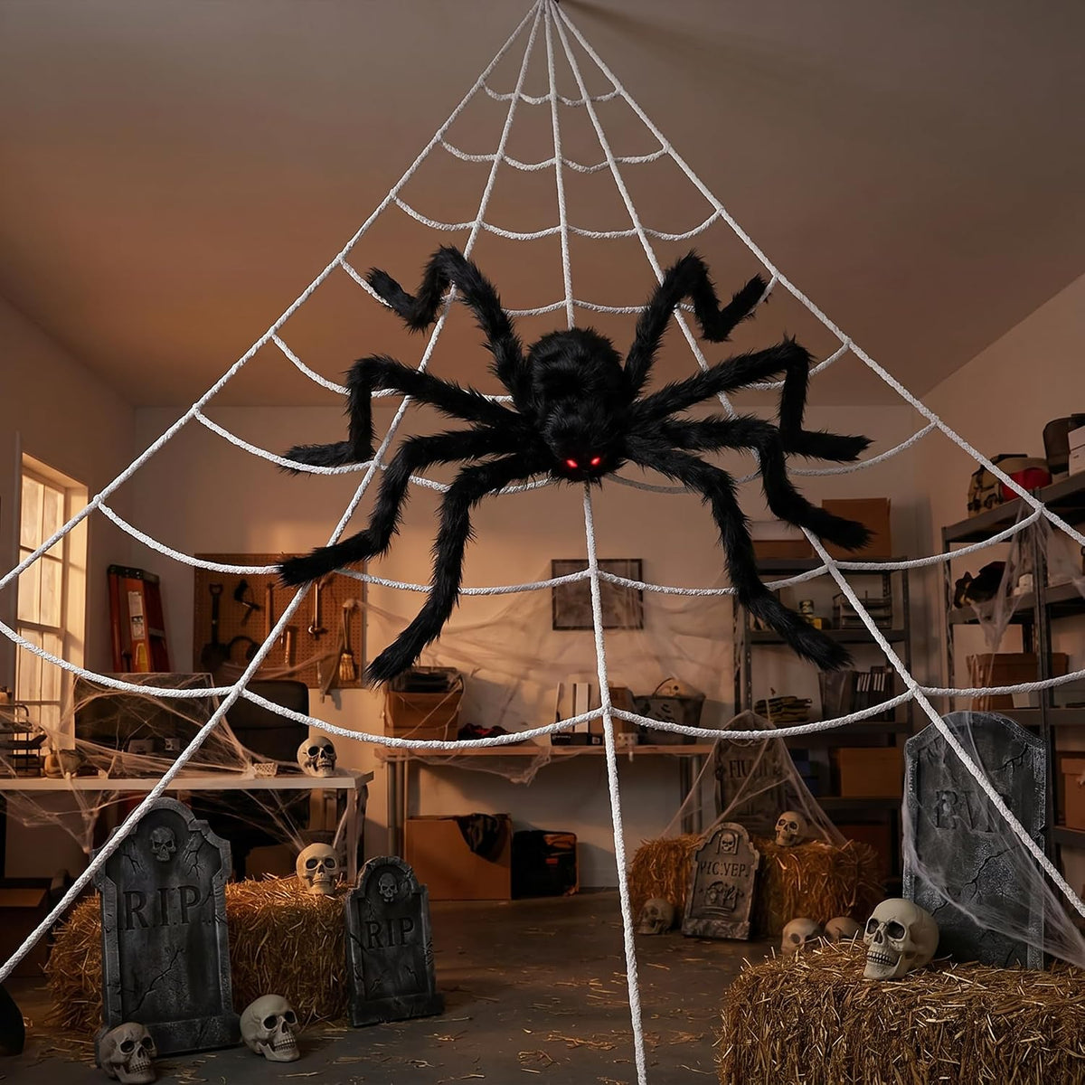 Land Guard WSJ-SJWZZ 236-Inch Halloween Web & 70-Inch Spider Set – 236 inches, White, Black – 236 inches / White, Black – product detail