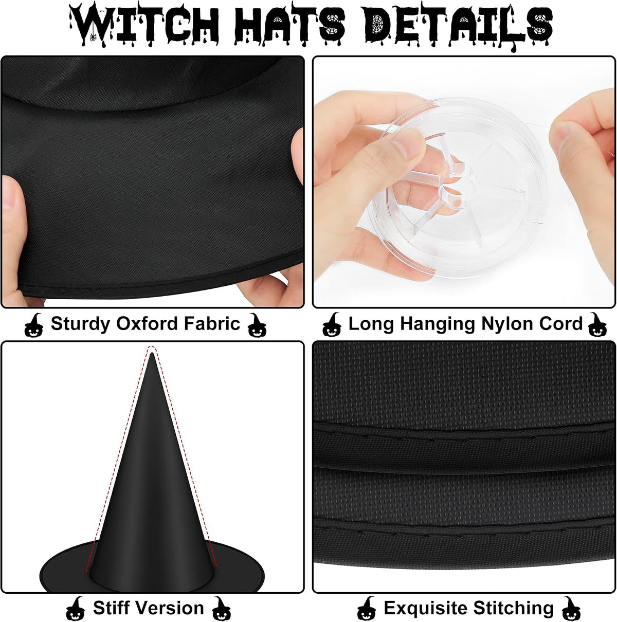 Helimoto 12-Piece Hanging Halloween Witch Hat Set – Black – product detail
