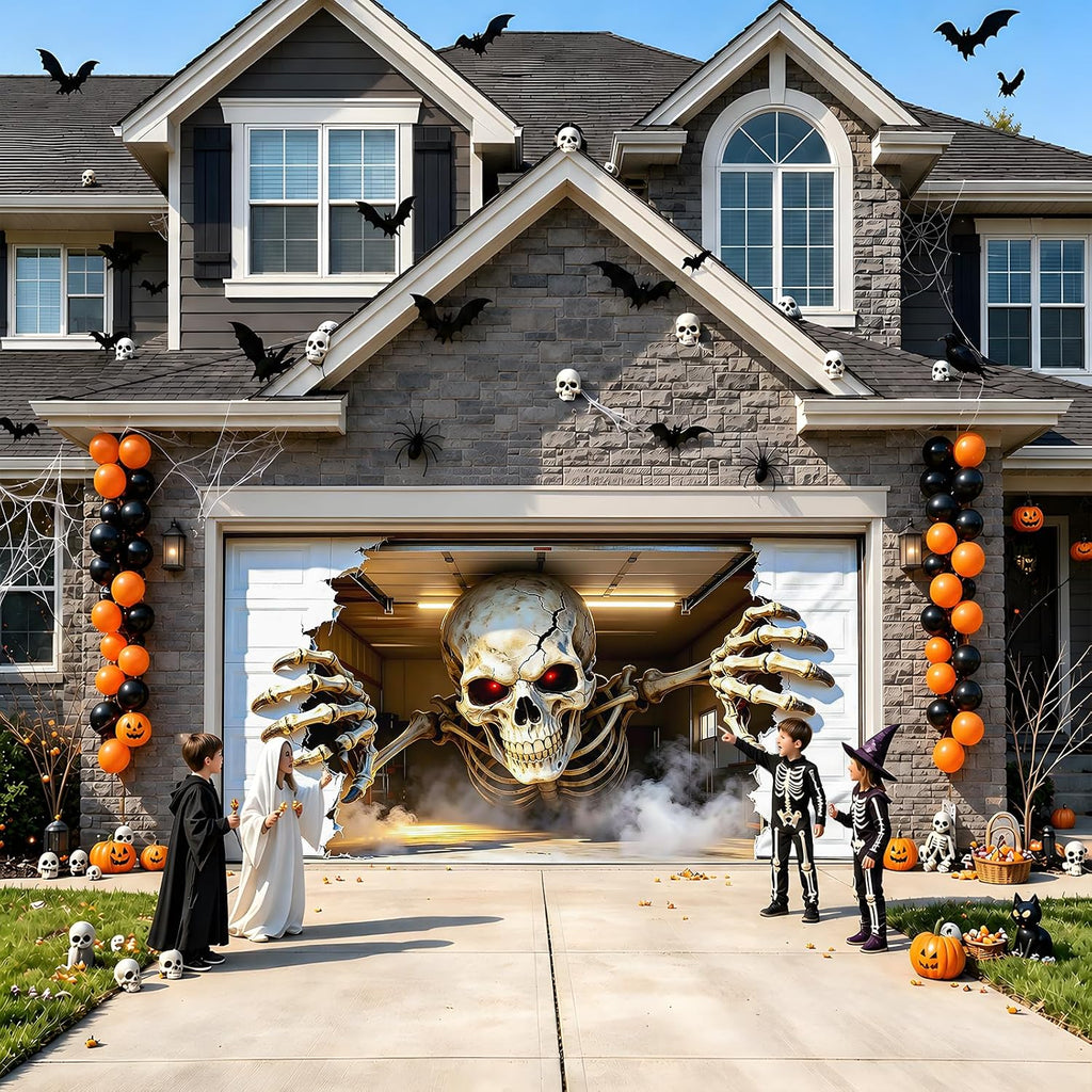 Allotall 001 16-by-7-Foot Halloween Skeleton Garage Door Banner – 16 × 7 ft – 3D Skull 1 / 16 × 7 ft – product detail