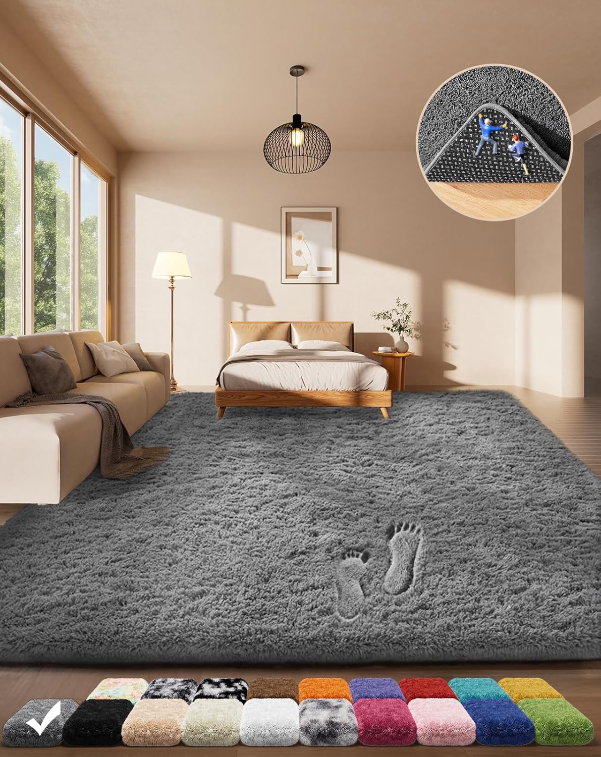 Ophanie Shag Area Rug, Grey, 4 x 6 ft