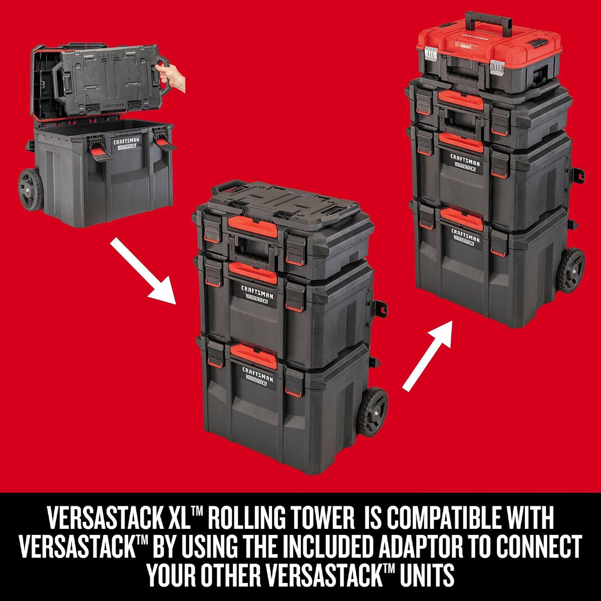 CRAFTSMAN CMST60420 VERSASTACK XL Rolling Storage Tower with Adapter – Black, Red – product detail