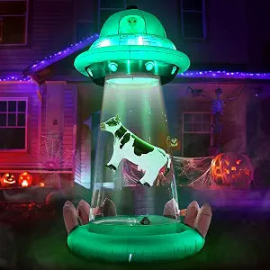 ZPISF UFO Inflatable - 001 10-Foot Halloween UFO & Cow Inflatable – 10 FT UFO Abduction