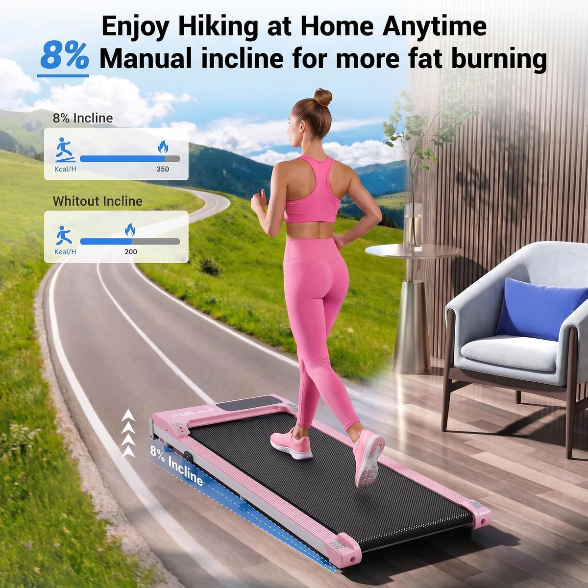 FUNMILY Under-Desk Walking Treadmill – Pink – product detail