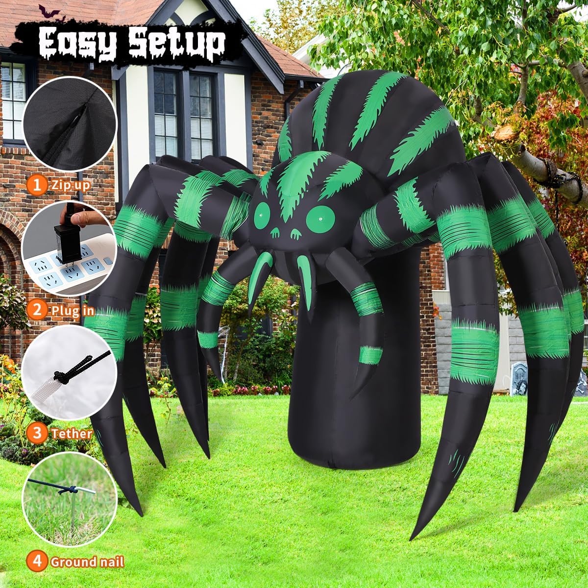 GOOSH 69762-P 7-Foot Halloween Spider Inflatable – Green – product detail