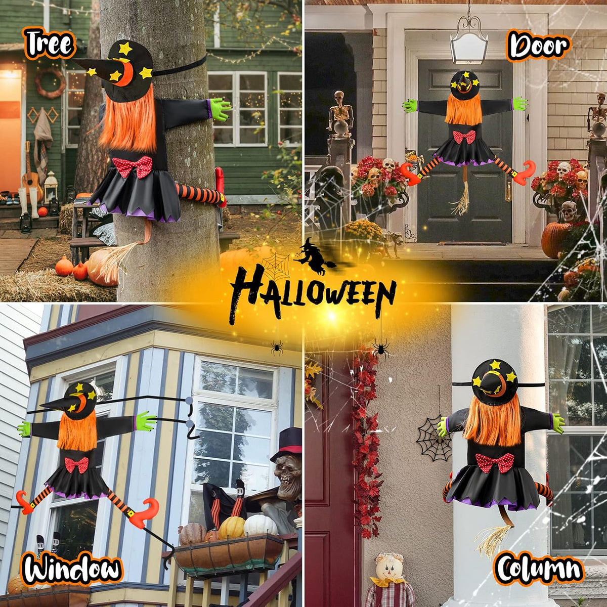 Bswalf 44-Inch Crashing Witch Halloween Tree Decoration – Orange(44 Inch) – product detail